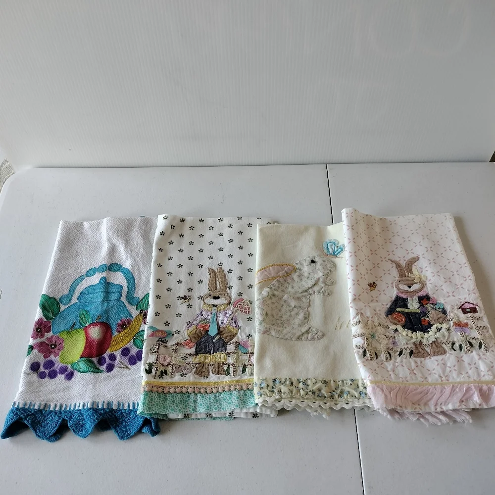Lot Of 4 Embroidered Spring Tea Towels Assorted Styles Colors Two Pier 1 Imports